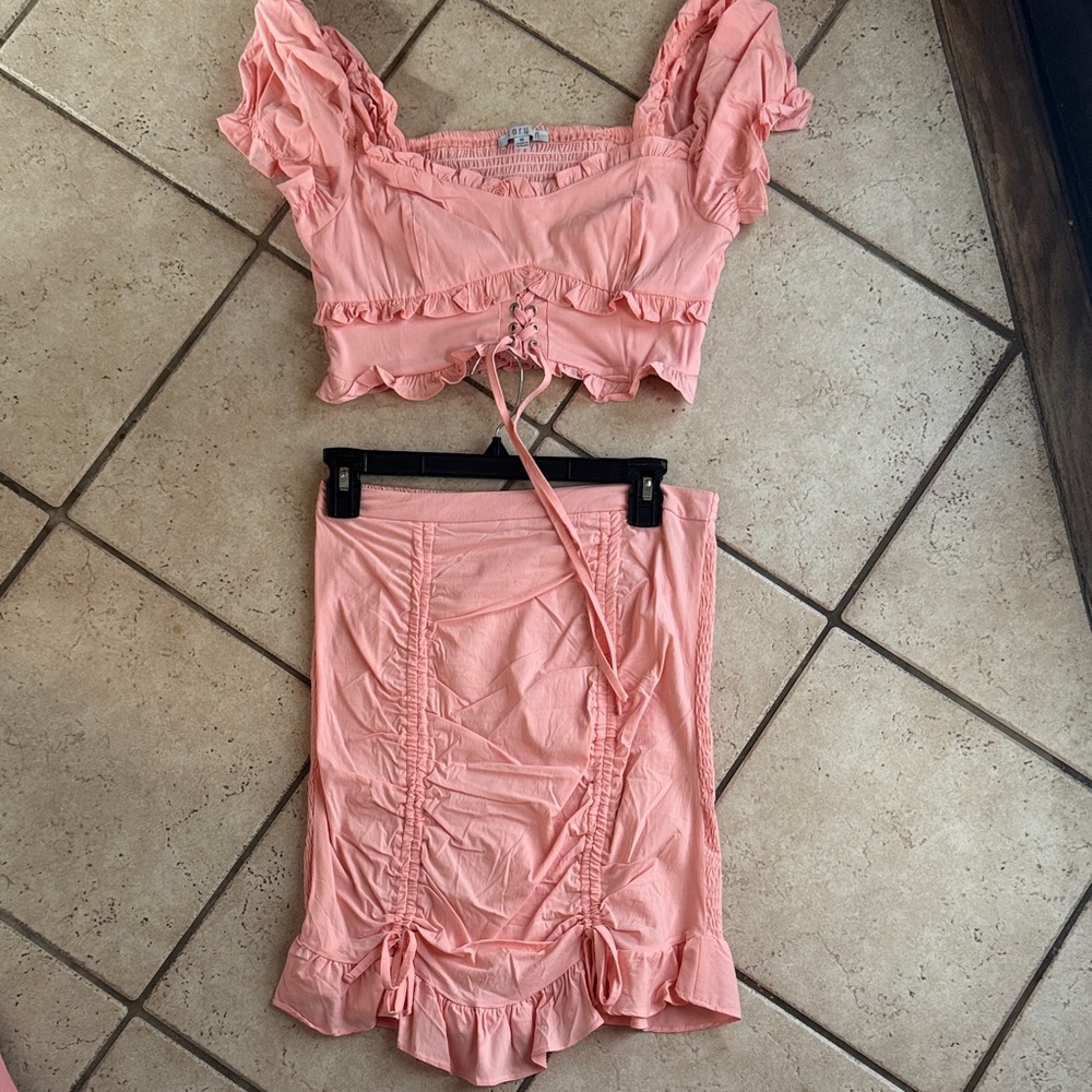 Pink Ruffled Women's Skirt Set